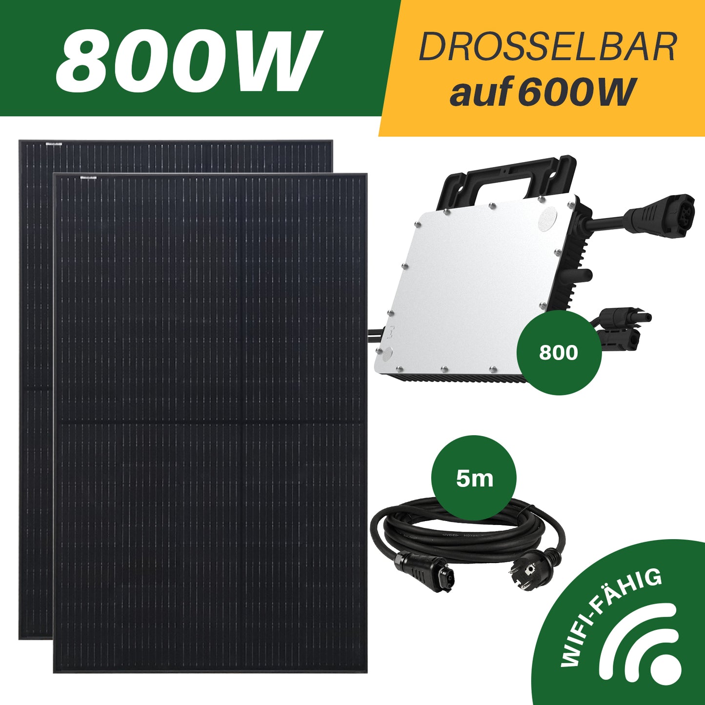 Elektrownia balkonowa 800W gotowa do podłączenia 2x 440W FullBlack AIKO + Hoymiles HMS800