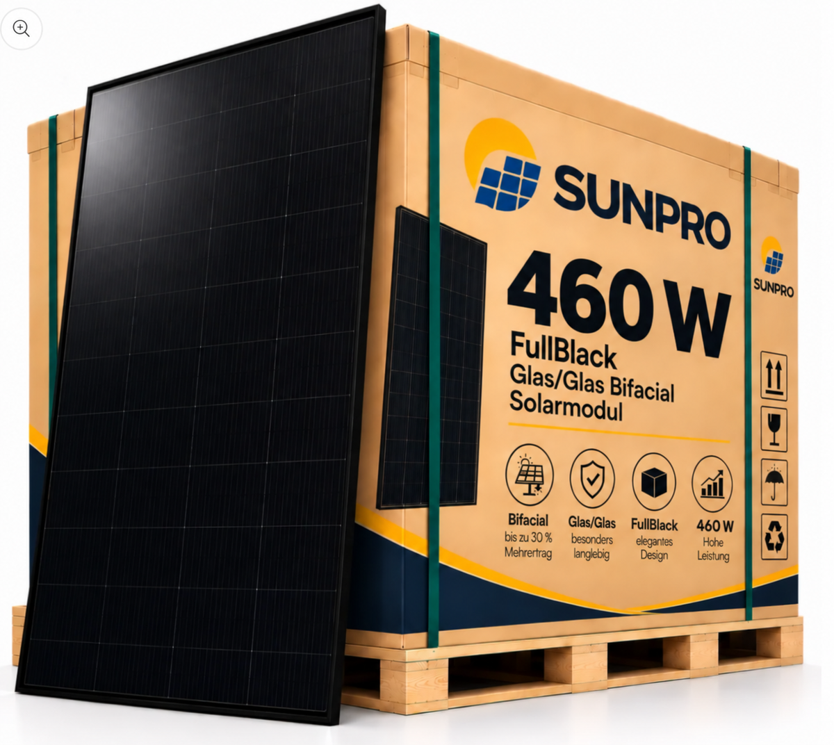 SUNPRO 460W FullBlack, Glas/Glas/bifacial Solarmodul