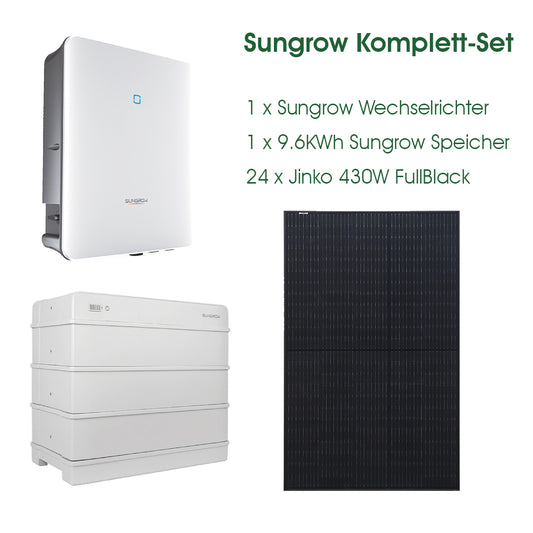 Kompletny system Sungrow 10 kW, w tym magazyn 9,6 kWh z modułami FullBlack i dostawa na terenie całych Niemiec