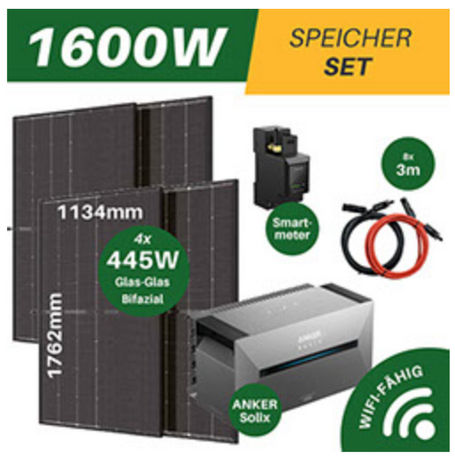 Elektrownie balkonowe 1600W z magazynem i wysyłką, 4x445W bifacjalne, moduły słoneczne