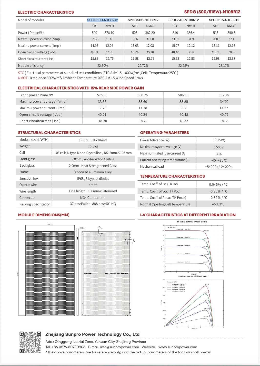 Sunpro 500W Glas/Glas/bifacial Solarmodule